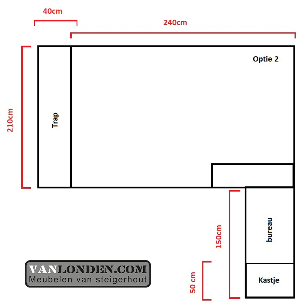 Steigerhouten podiumbed met bureau Stef