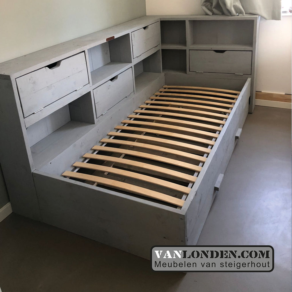 Steigerhouten bed met logeerlade Myriam