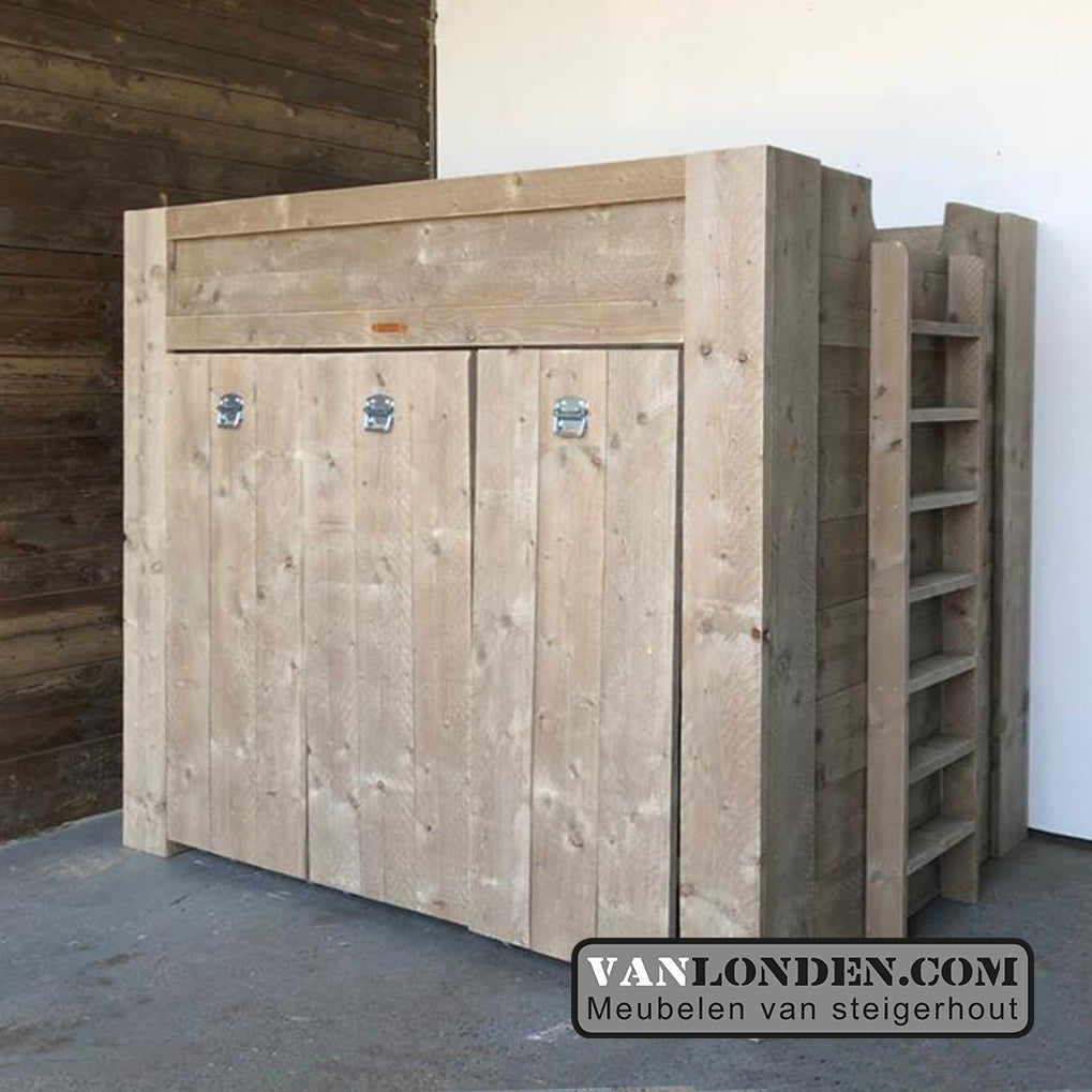 Steigerhouten hoogslaper met kasten Jake