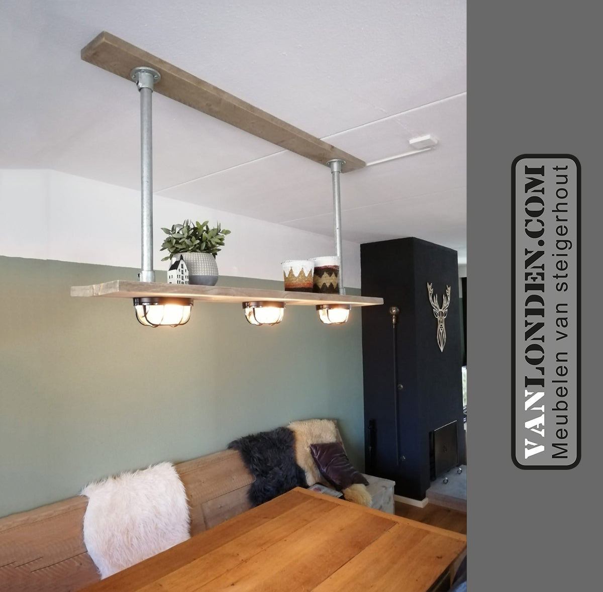 Steigerhouten hanglamp stellage Maike