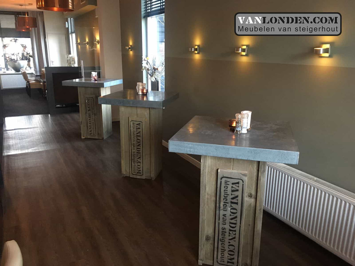 Steigerhouten statafel zinken blad Marco