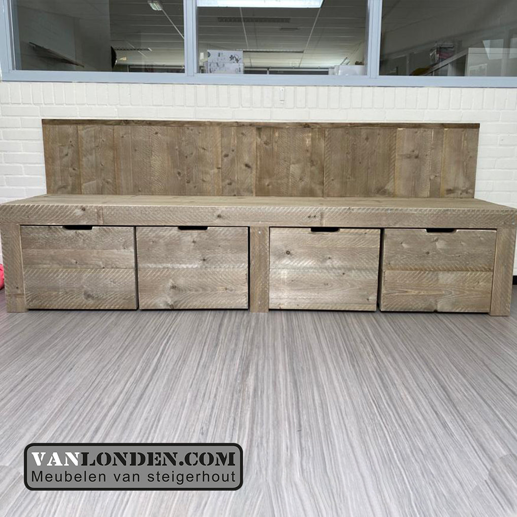 Steigerhouten zitbank Rob met opbergruimte