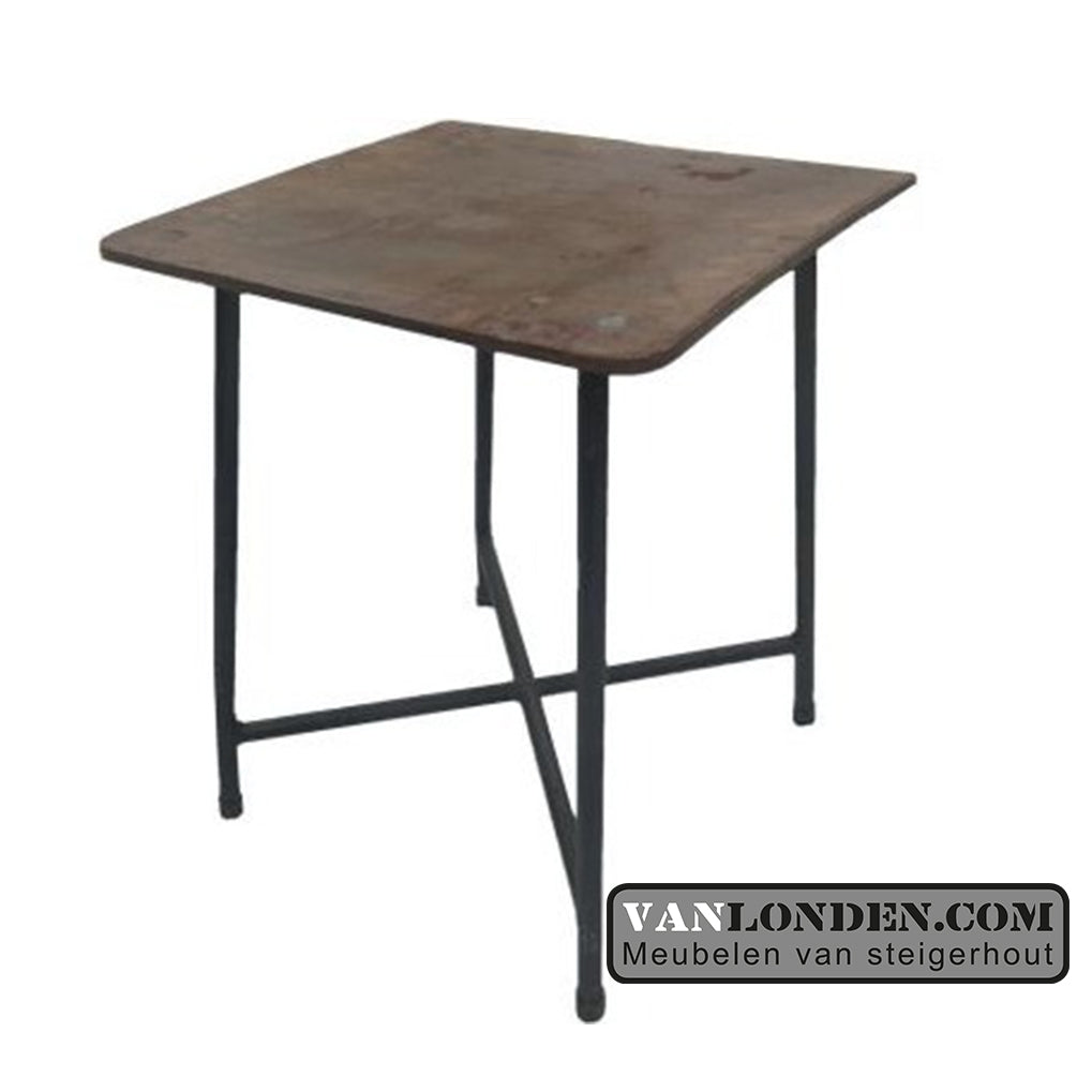 Vintage bijzettafel/ krukje met houten blad