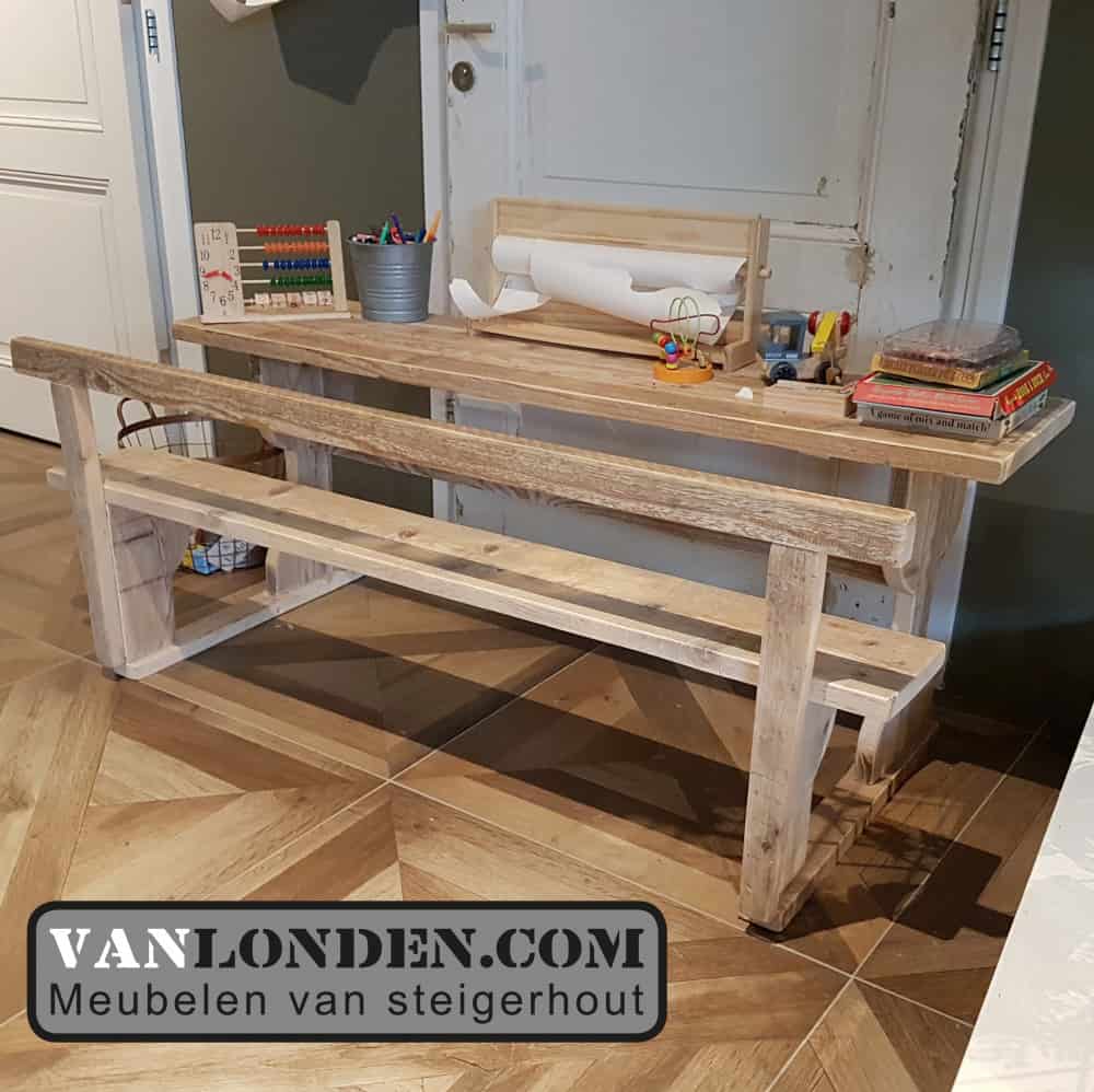 Steigerhouten kids bureau met bankje Fayla