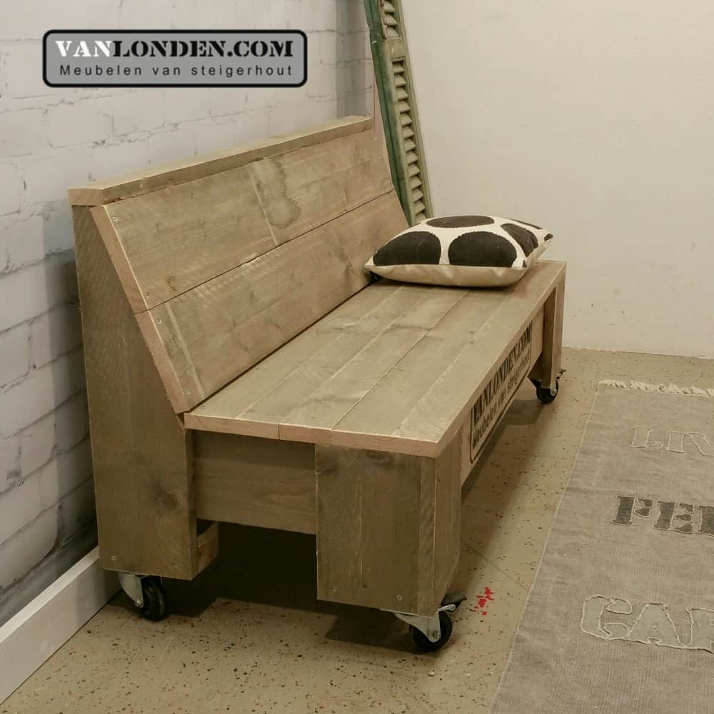 Steigerhouten zitbank op wielen Gerard
