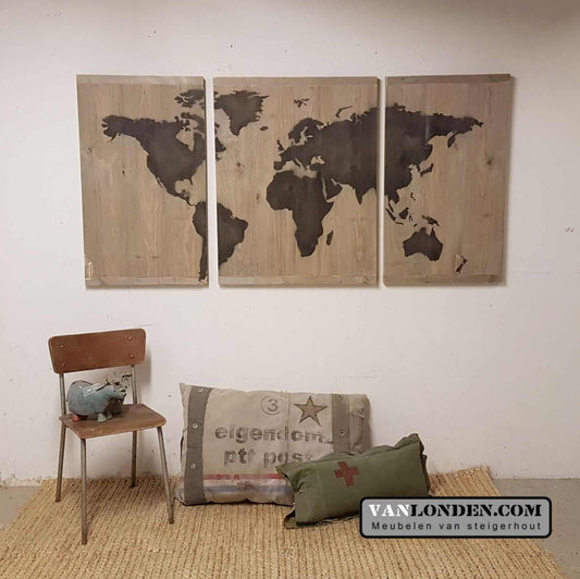 Steigerhouten 3 luik wereldkaart