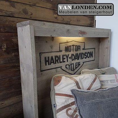 Steigerhouten Harley Davidson bed met lades