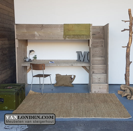 Steigerhouten hoogslaper met bureau Lindsey