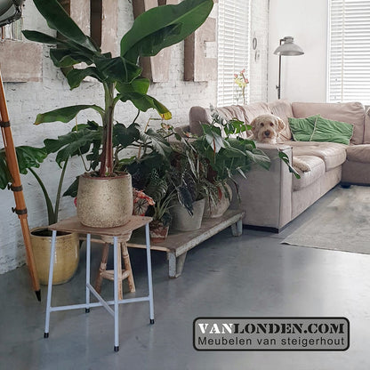 Vintage bijzettafel/ krukje met houten blad