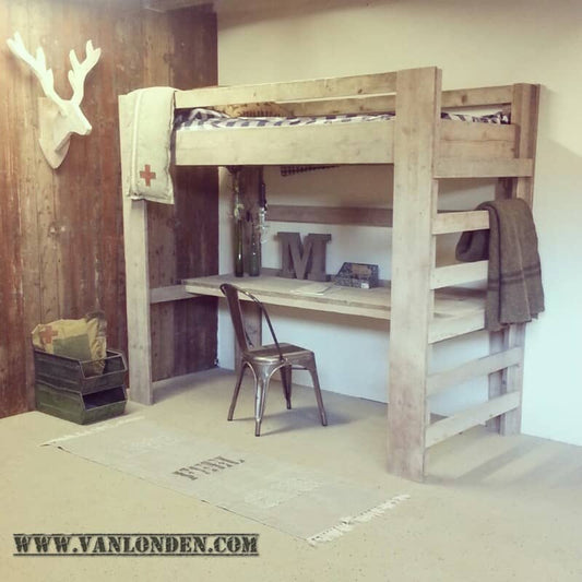 Steigerhouten hoogslaper met bureau Niek