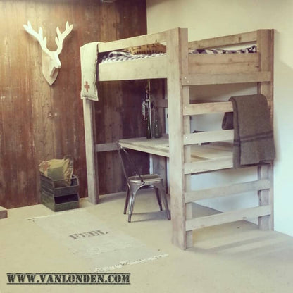 Steigerhouten hoogslaper met bureau Niek