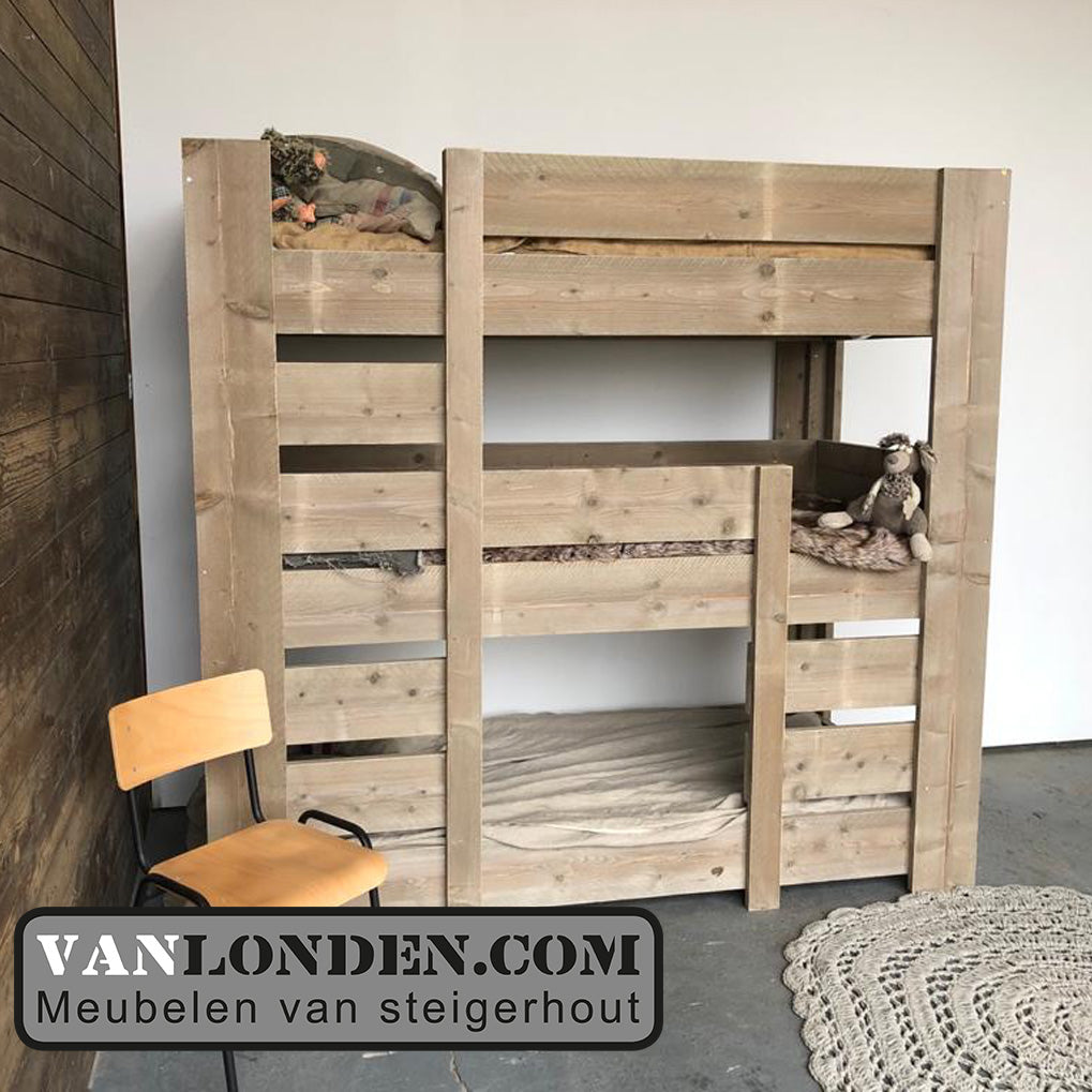 Steigerhouten 3-persoons stapelbed Trip