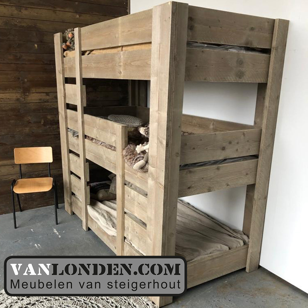 Steigerhouten 3-persoons stapelbed Trip