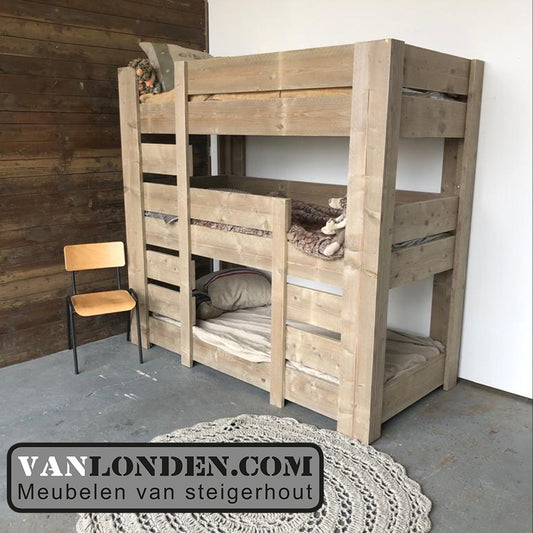 Steigerhouten 3-persoons stapelbed Trip