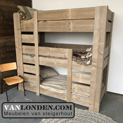 Steigerhouten 3-persoons stapelbed Trip