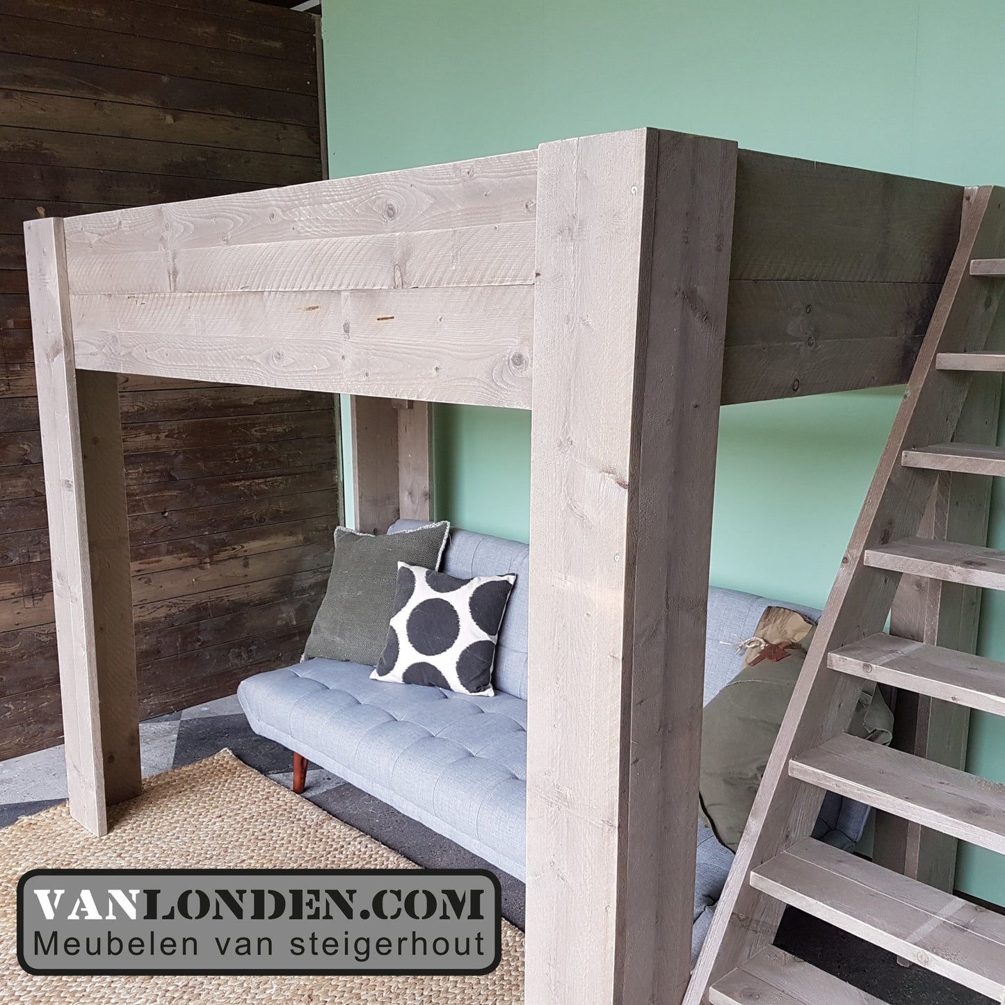 Steigerhouten bed bank combinatie Leonie
