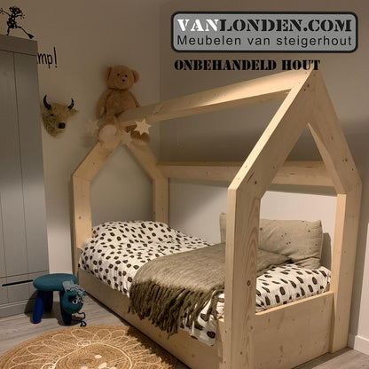 Steigerhouten bed met lade muis