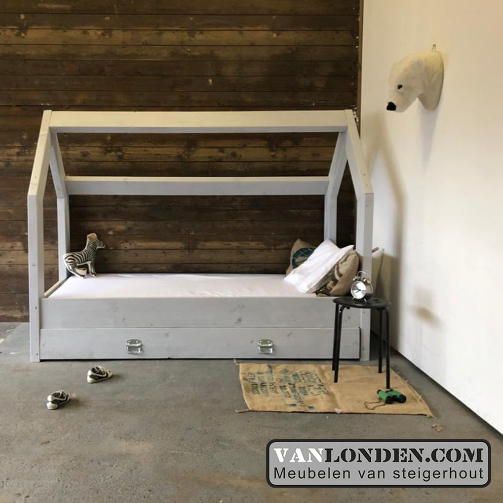Steigerhouten bed met lade muis