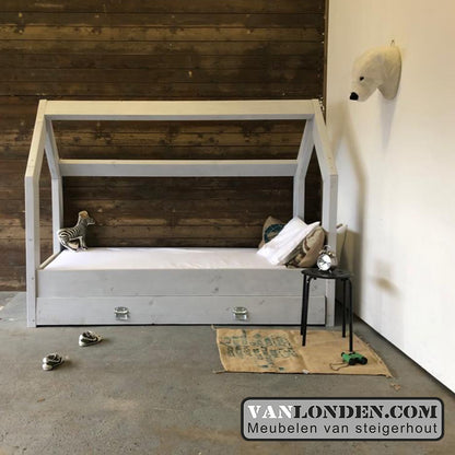Steigerhouten bed met lade muis