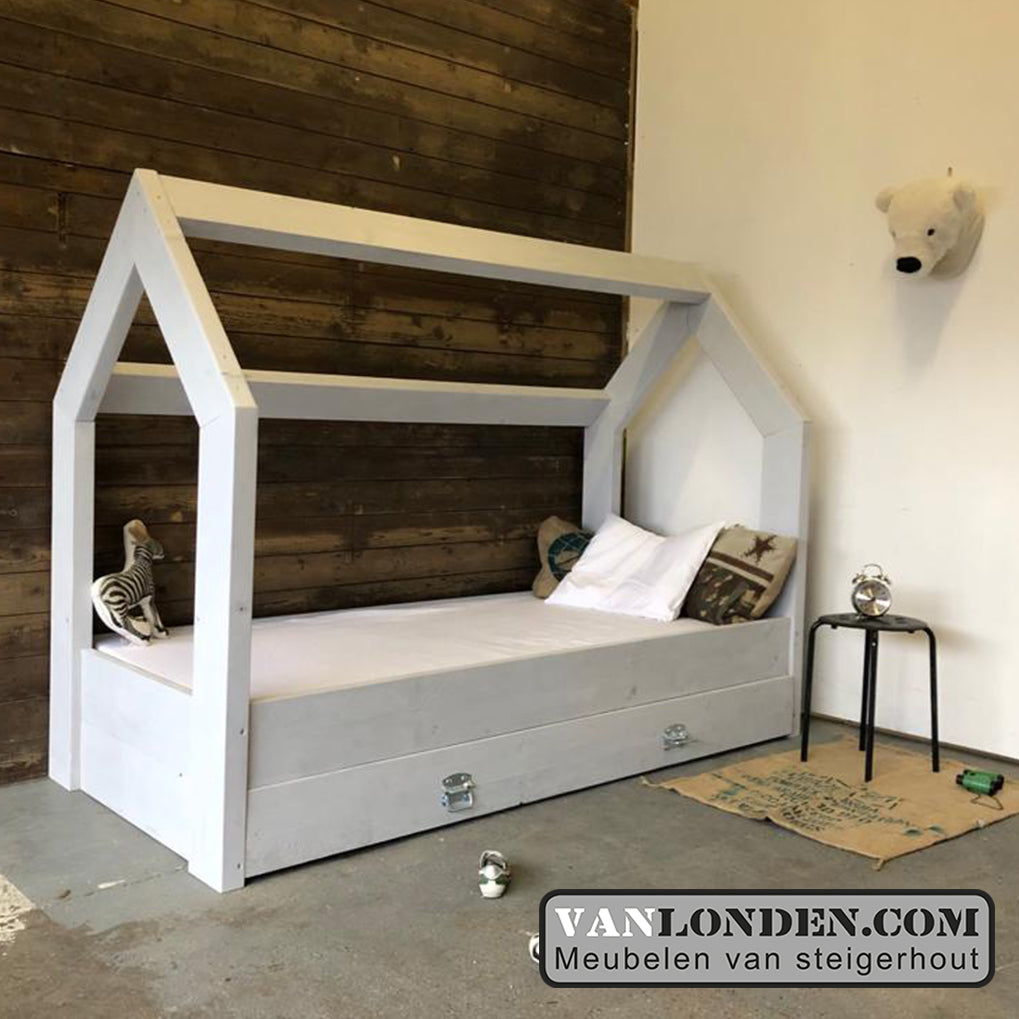 Steigerhouten bed met lade muis