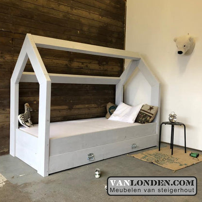 Steigerhouten bed met lade muis
