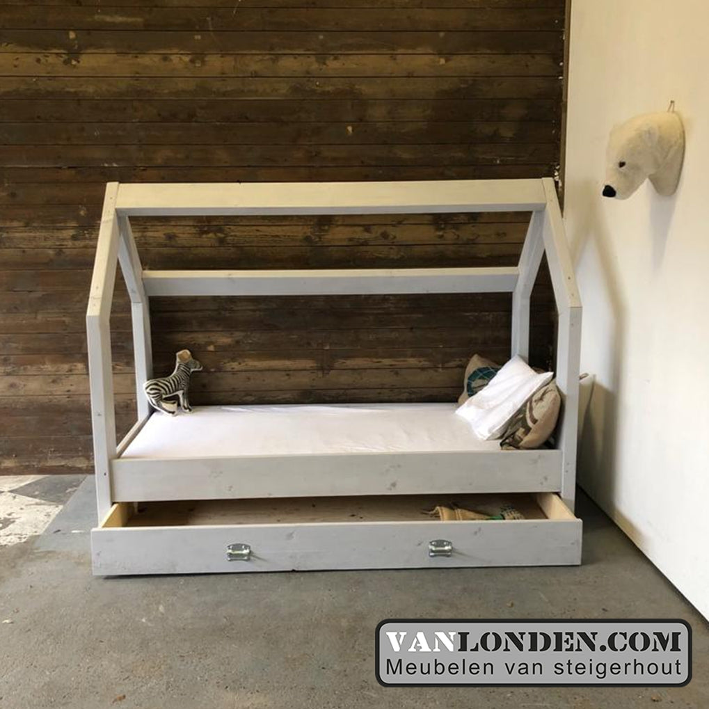 Steigerhouten bed met lade muis