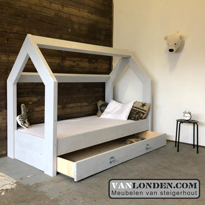 Steigerhouten bed met lade muis