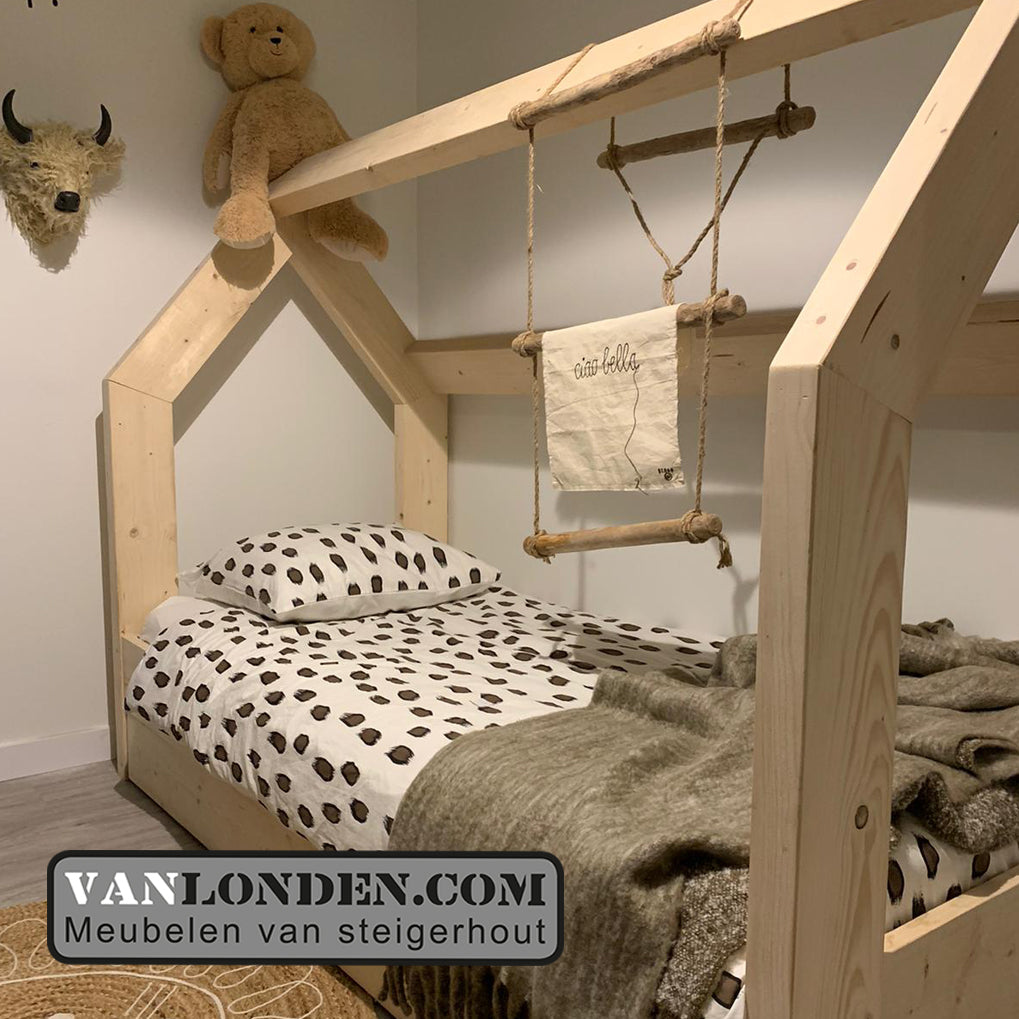 Steigerhouten bed met lade muis