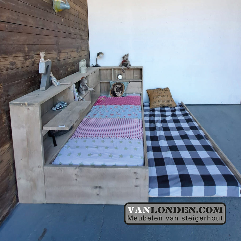 Steigerhouten bed met logeerlade Myriam