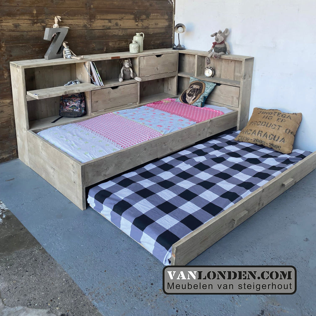 Steigerhouten bed met logeerlade Myriam