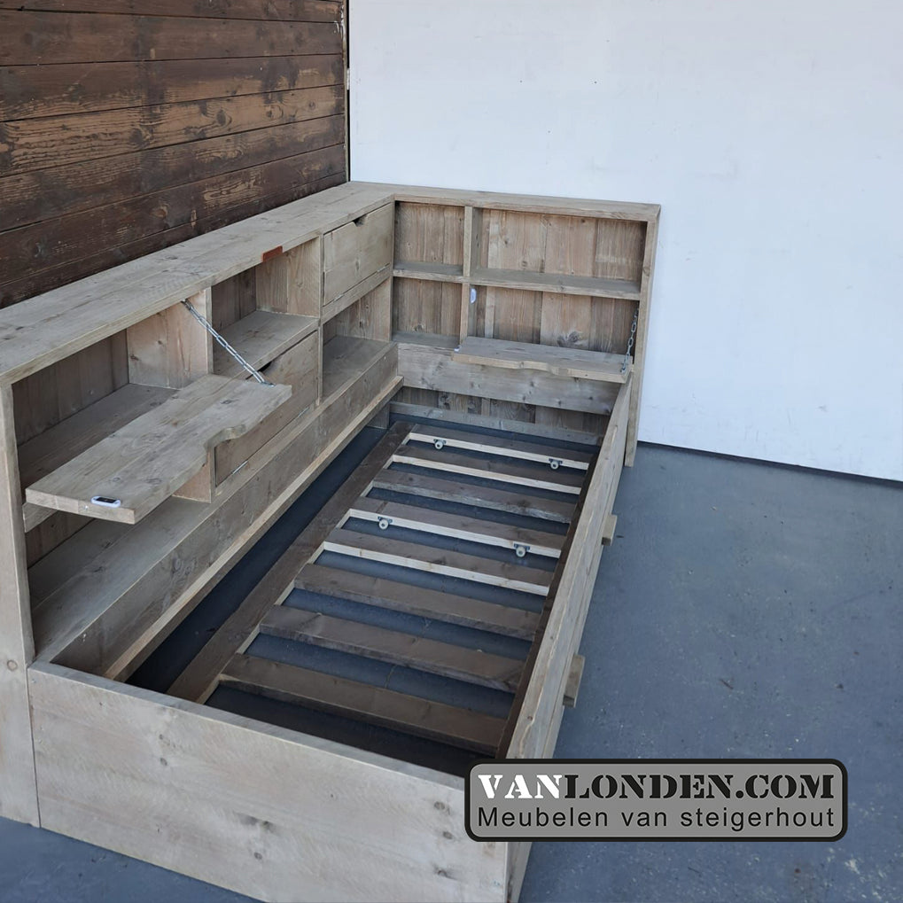 Steigerhouten bed met logeerlade Myriam
