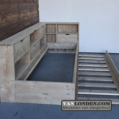 Steigerhouten bed met logeerlade Myriam
