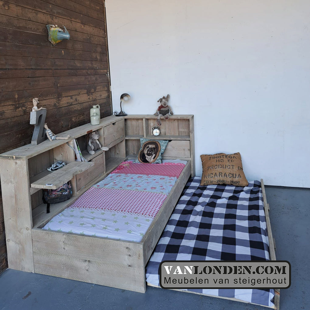 Steigerhouten bed met logeerlade Myriam