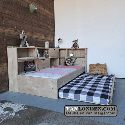 Steigerhouten bed met logeerlade Myriam