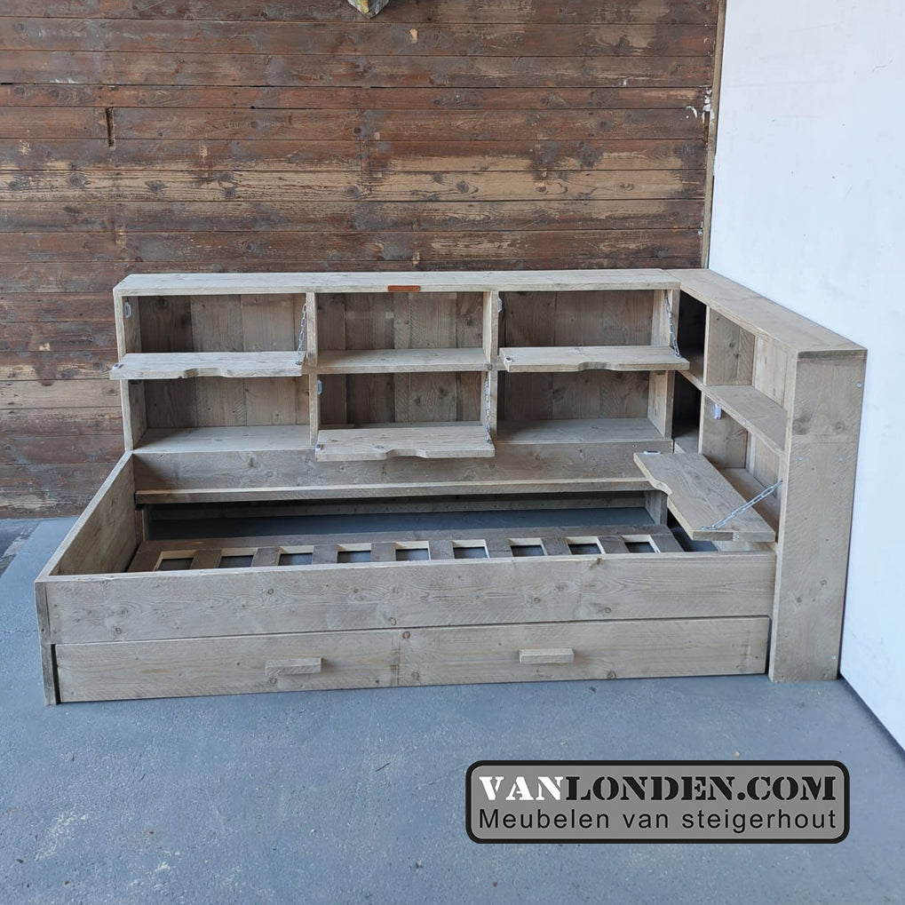 Steigerhouten bed met logeerlade Myriam