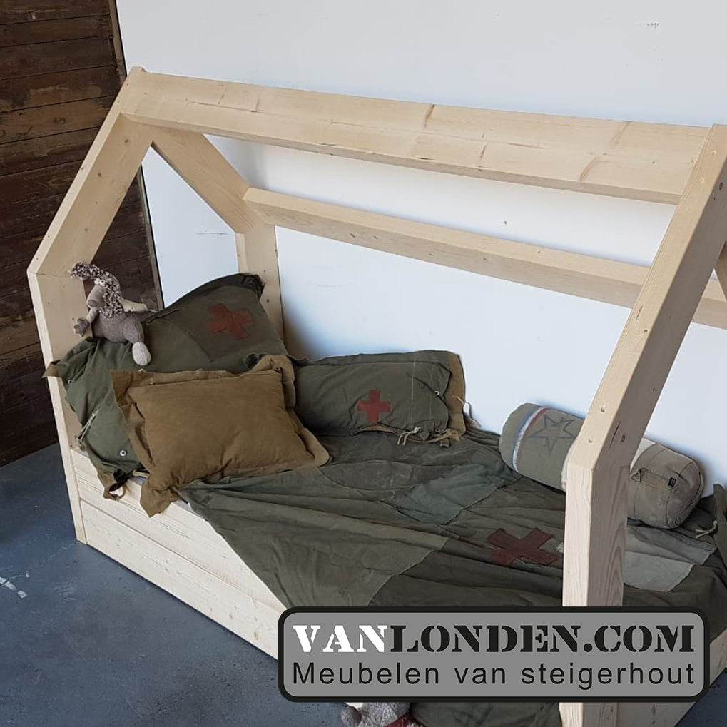 Steigerhouten bed met lade muis