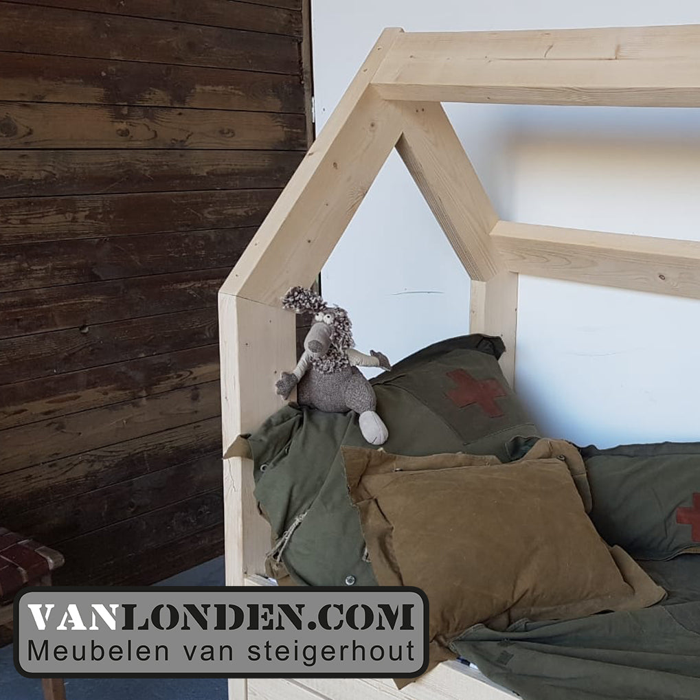 Steigerhouten bed met lade muis