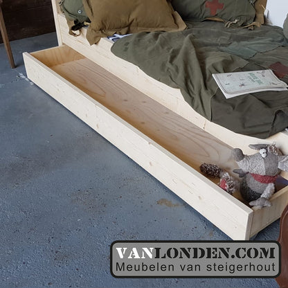 Steigerhouten bed met lade muis