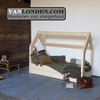 Steigerhouten bed met lade muis