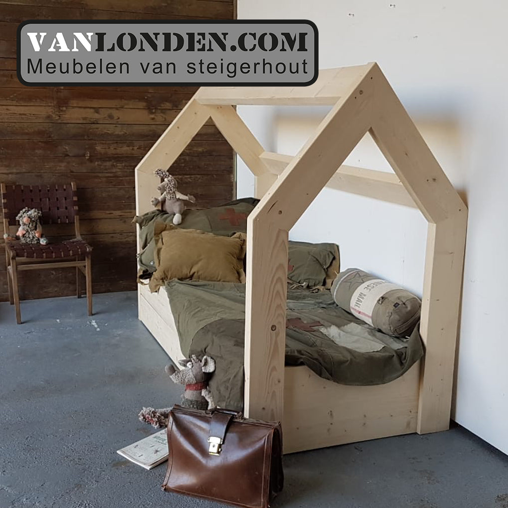 Steigerhouten bed met lade muis