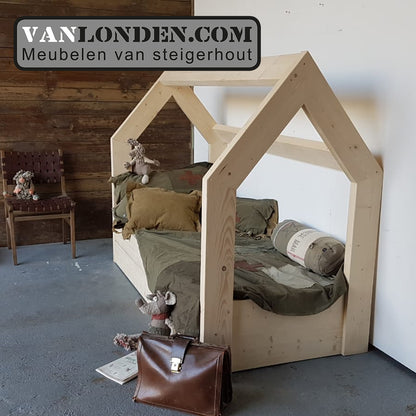 Steigerhouten bed met lade muis