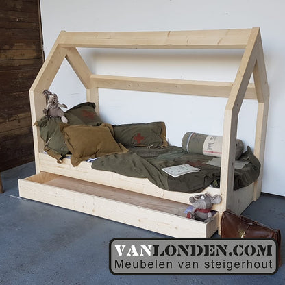 Steigerhouten bed met lade muis