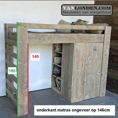 Steigerhouten hoogslaper met kast Wendy