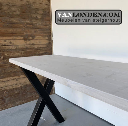 Steigerhouten eettafel x-poot Wessel