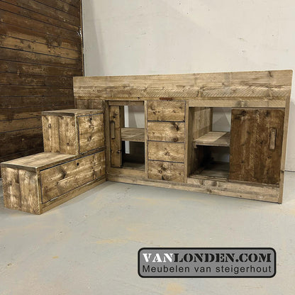 Steigerhouten half-hoogslaper met kast Willis