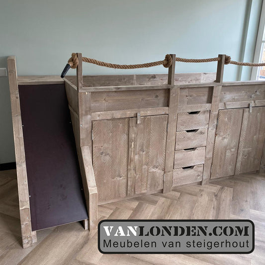 Steigerhouten halfhoogslaper met glijbaan Patty