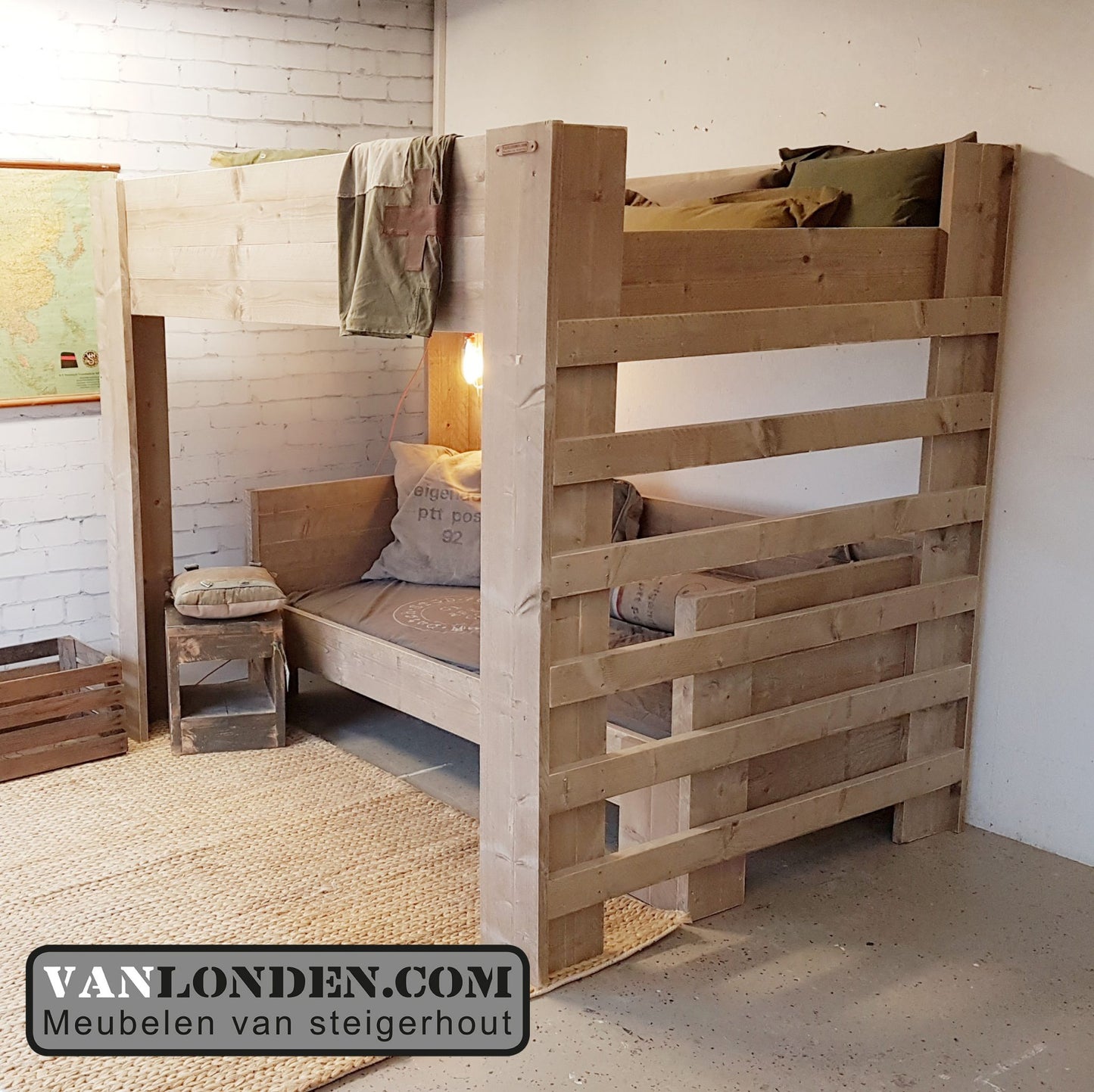 Steigerhouten tweepersoons hoogslaper Olivia