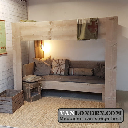 Steigerhouten tweepersoons hoogslaper Olivia