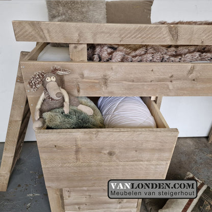 Steigerhouten hoogslaper Sarron met lades