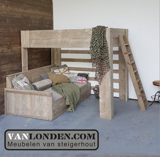 Steigerhouten bed bank combinatie Mikki